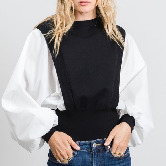 White Ballon Sleeves Top w/Vest - Picture 1 of 5
